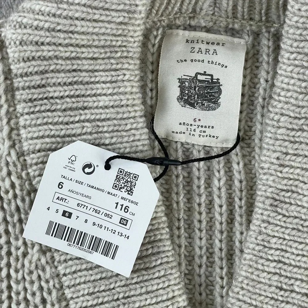 ZARA Knitwear Cardigan Kids Boy 6 Years Natural Wool Blend Sweater Toggle Button